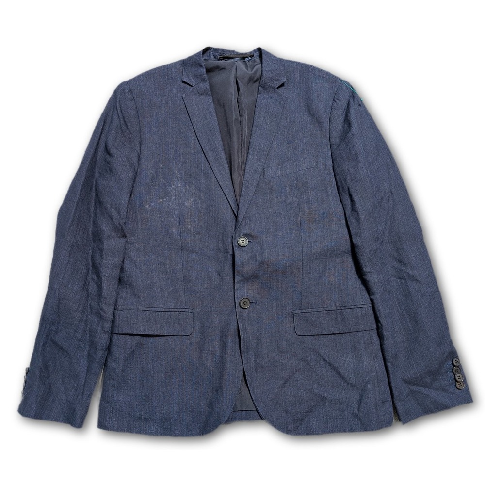 H&M Mens 38R Blazer Navy Blue Slim Fit 100% Linen Suit Separates Jacket